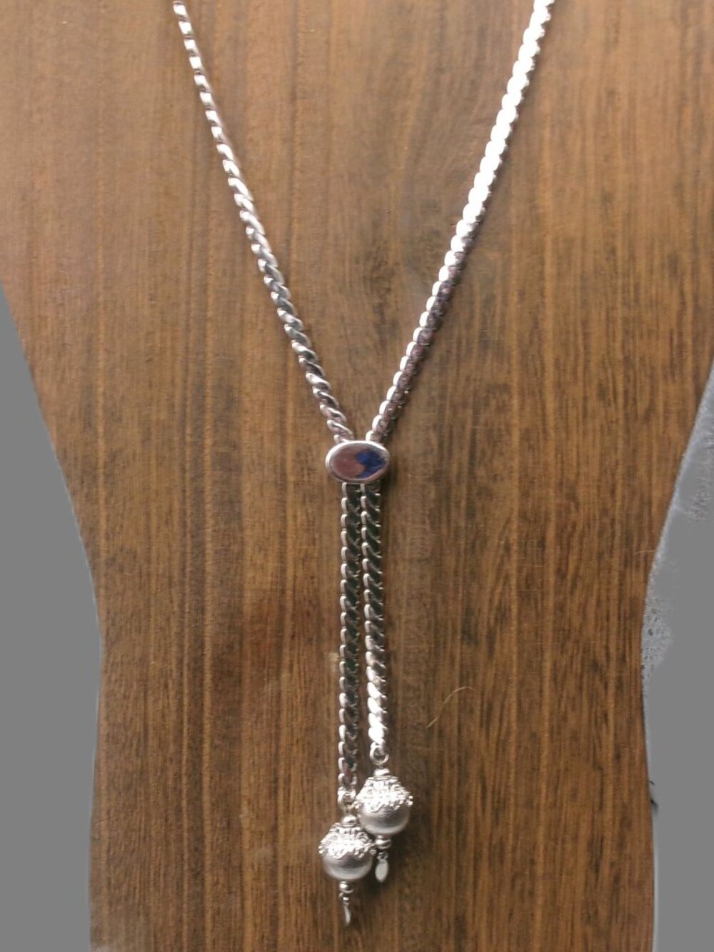 Vintage Monet Silver Lariat Bolero Necklace, Bolo Serpentine Chain